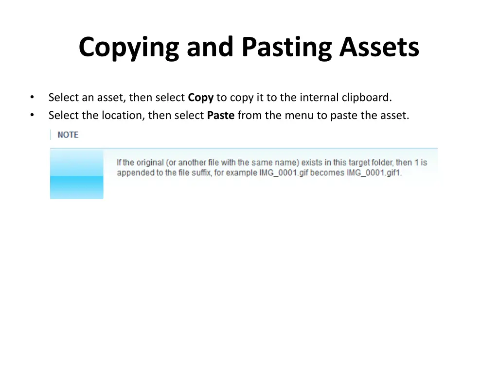 copying and pasting assets