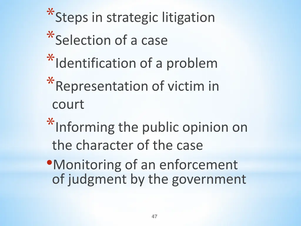 steps in strategic litigation selection of a case