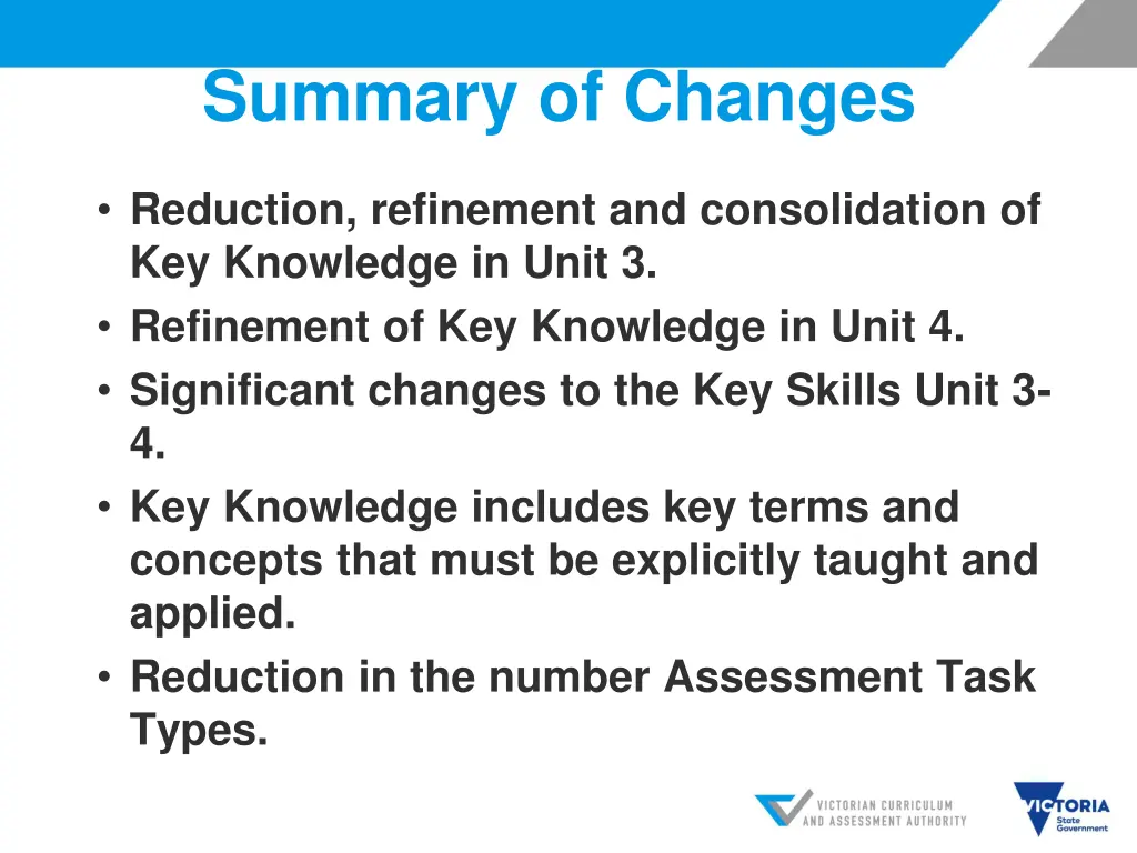 summary of changes