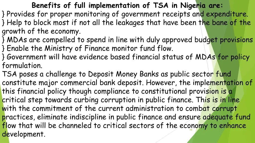 benefits of full implementation of tsa in nigeria