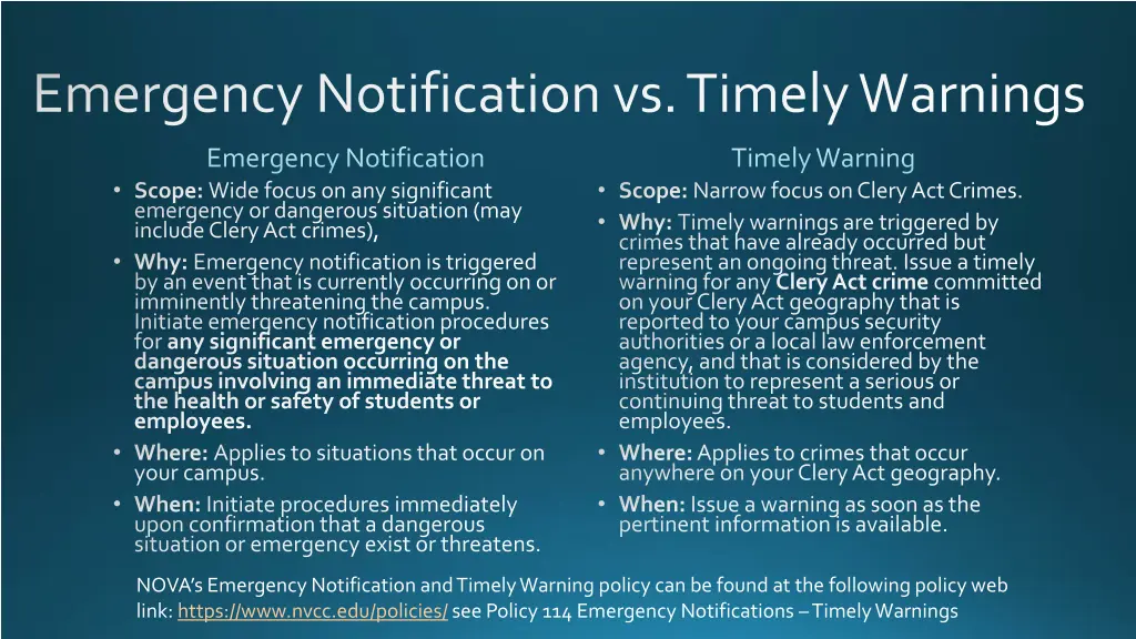 emergency notification vs timely warnings
