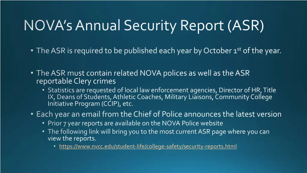 nova s annual security report asr