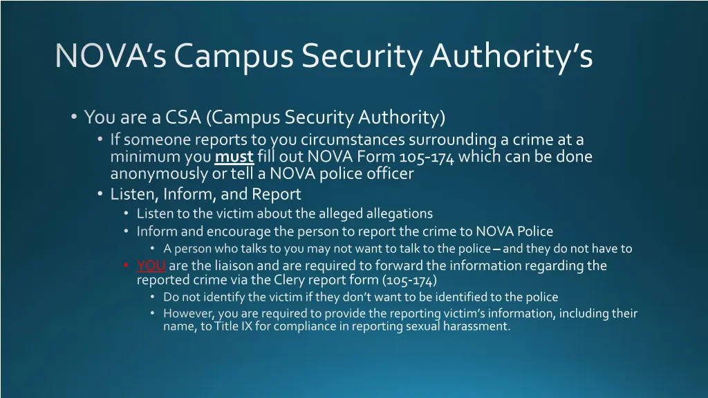 nova s campus security authority s