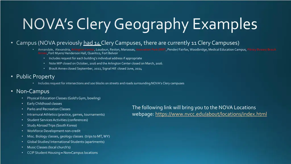 nova s clery geography examples