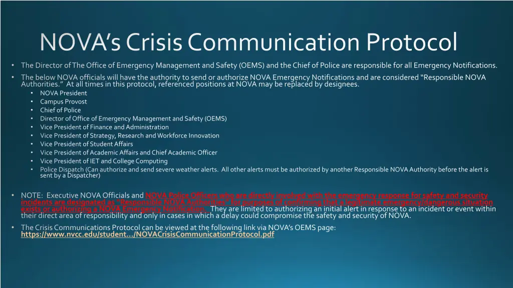 nova s crisis communication protocol