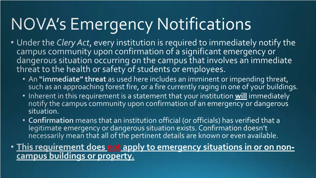 nova s emergency notifications under the clery