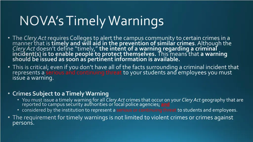 nova s timely warnings