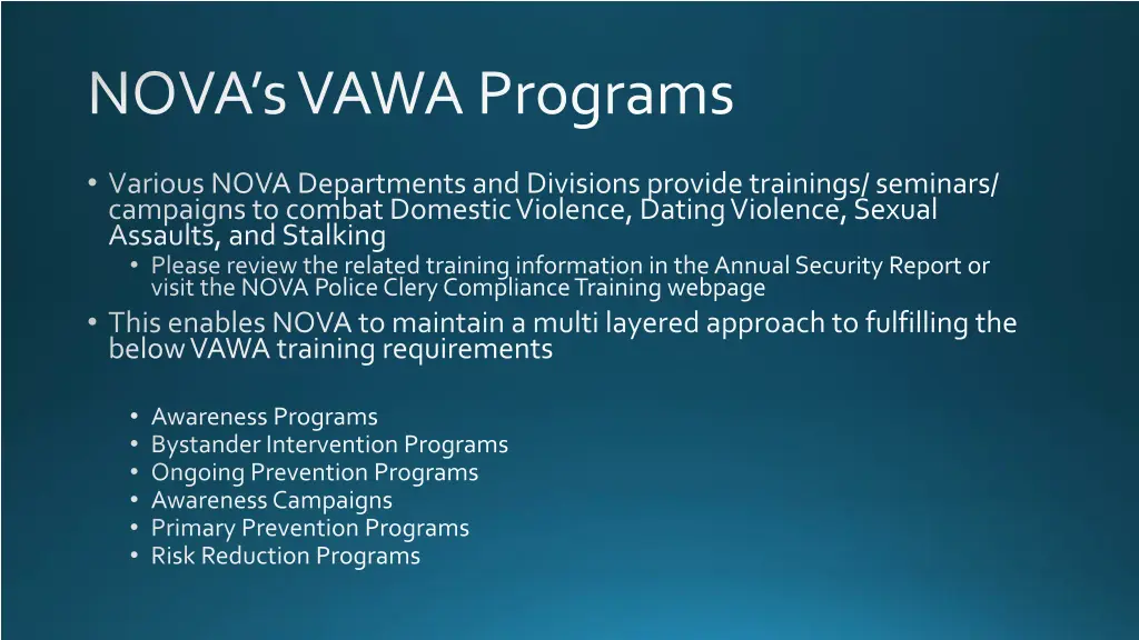 nova s vawa programs