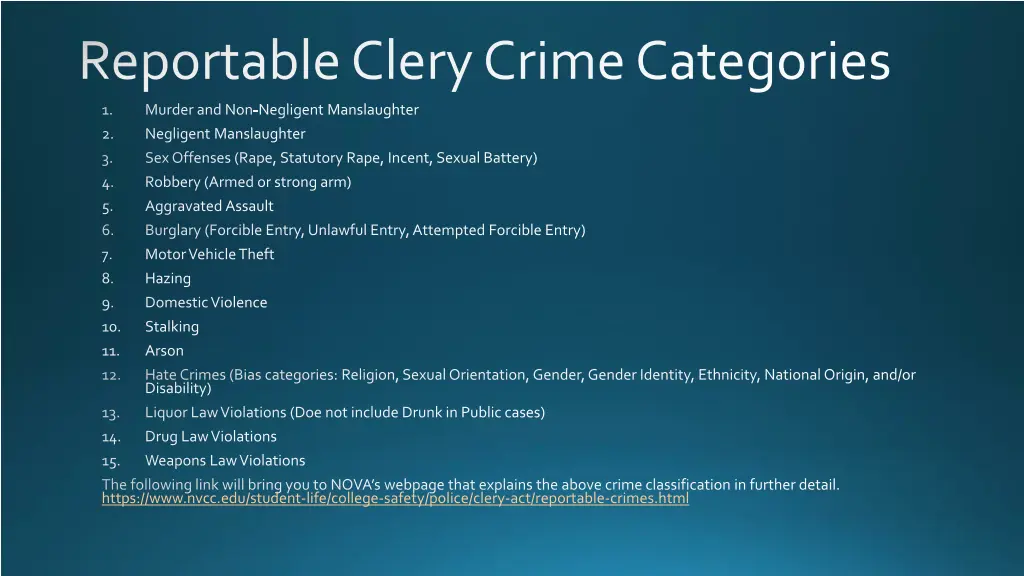 reportable clery crime categories