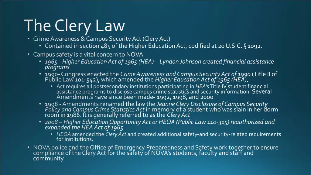 the clery law crime awareness campus security
