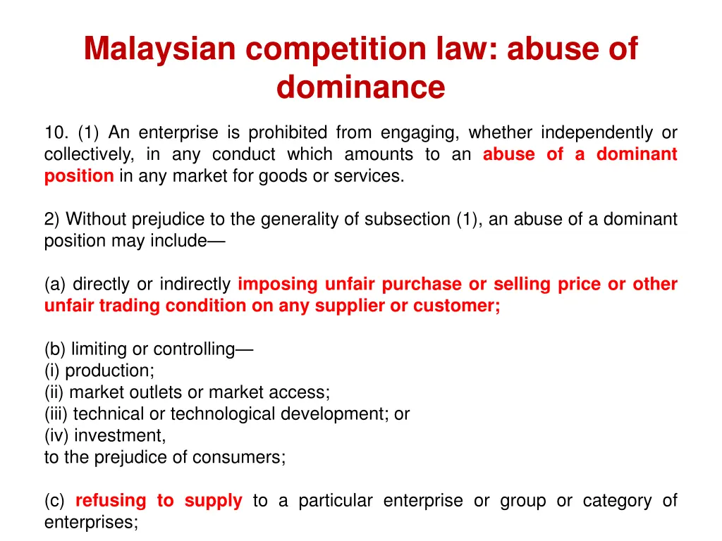 malaysian competition law abuse of dominance