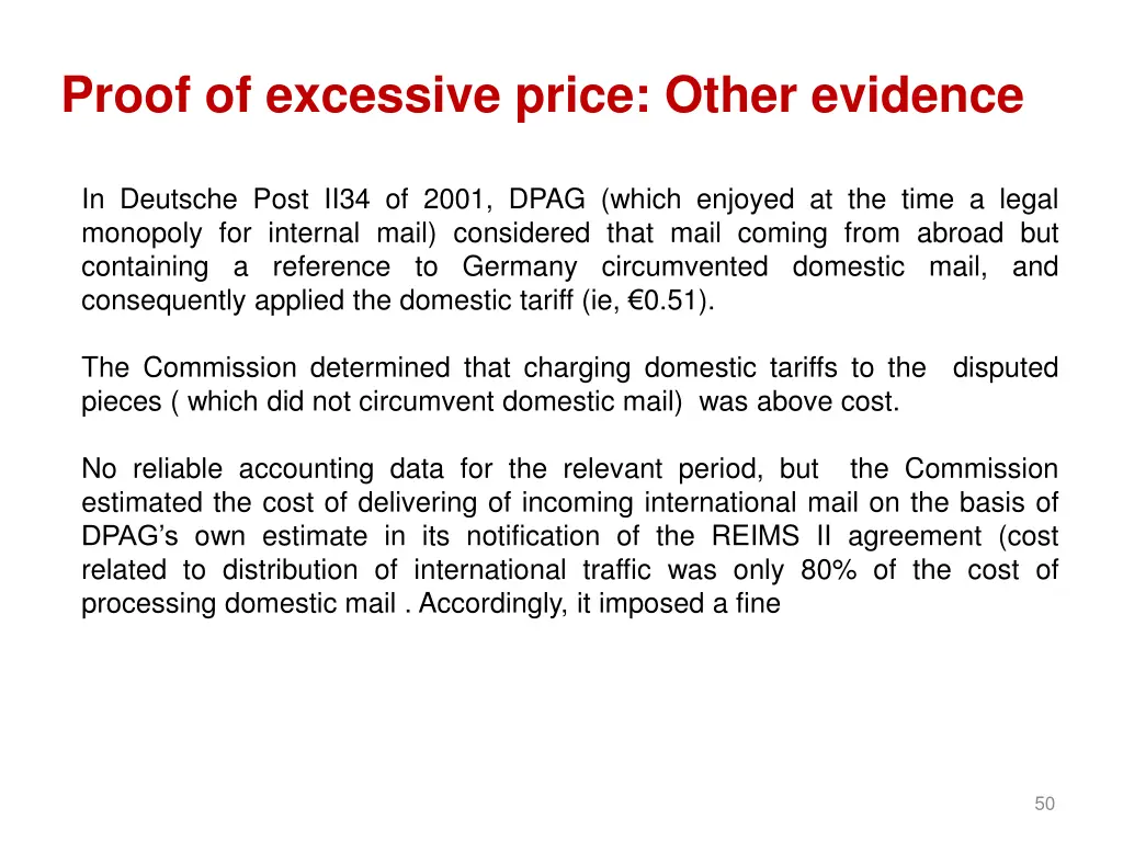 proof of excessive price other evidence