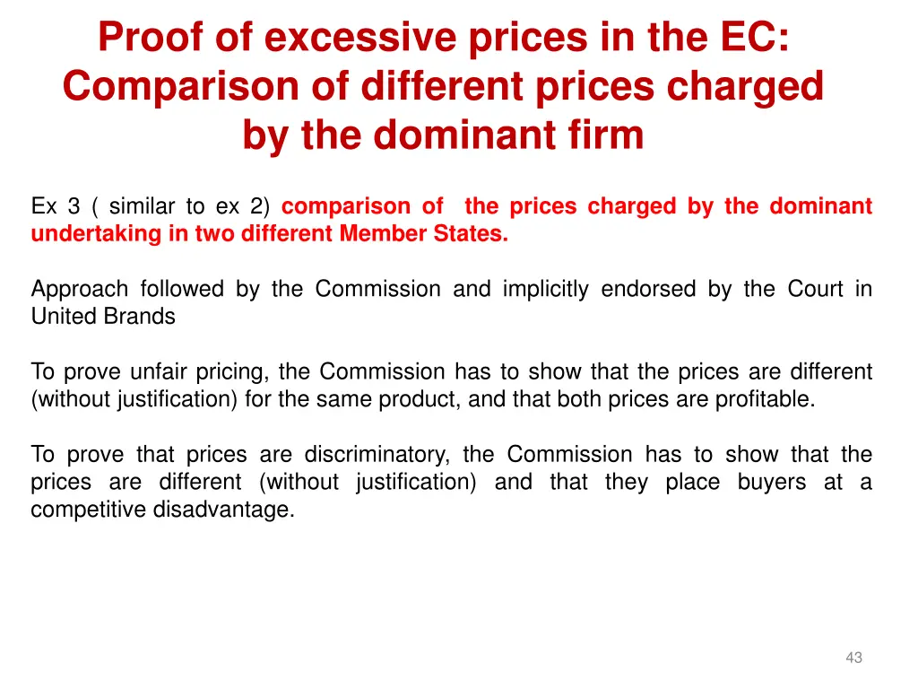 proof of excessive prices in the ec comparison 1