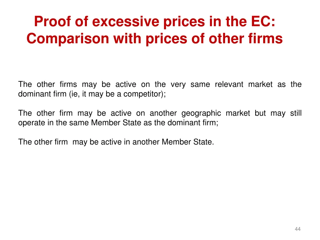 proof of excessive prices in the ec comparison 2