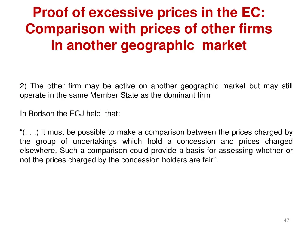 proof of excessive prices in the ec comparison 5