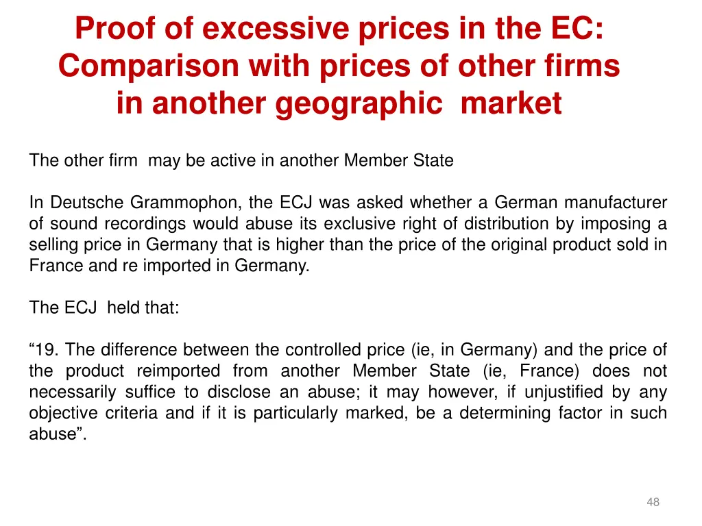 proof of excessive prices in the ec comparison 6