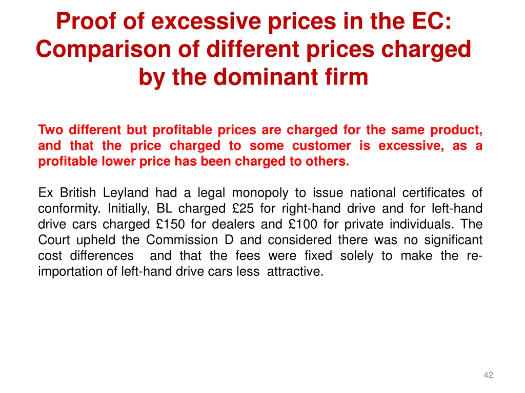 proof of excessive prices in the ec comparison
