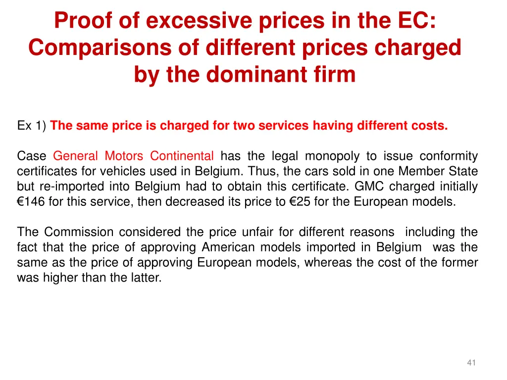 proof of excessive prices in the ec comparisons 1
