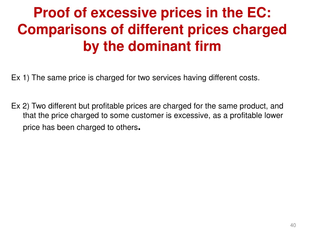 proof of excessive prices in the ec comparisons