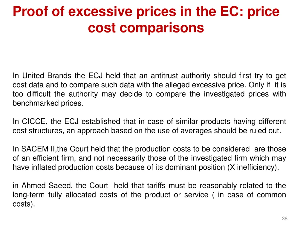 proof of excessive prices in the ec price cost