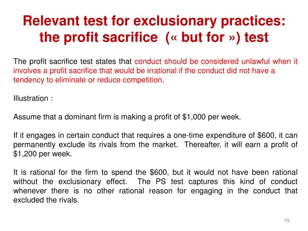 relevant test for exclusionary practices