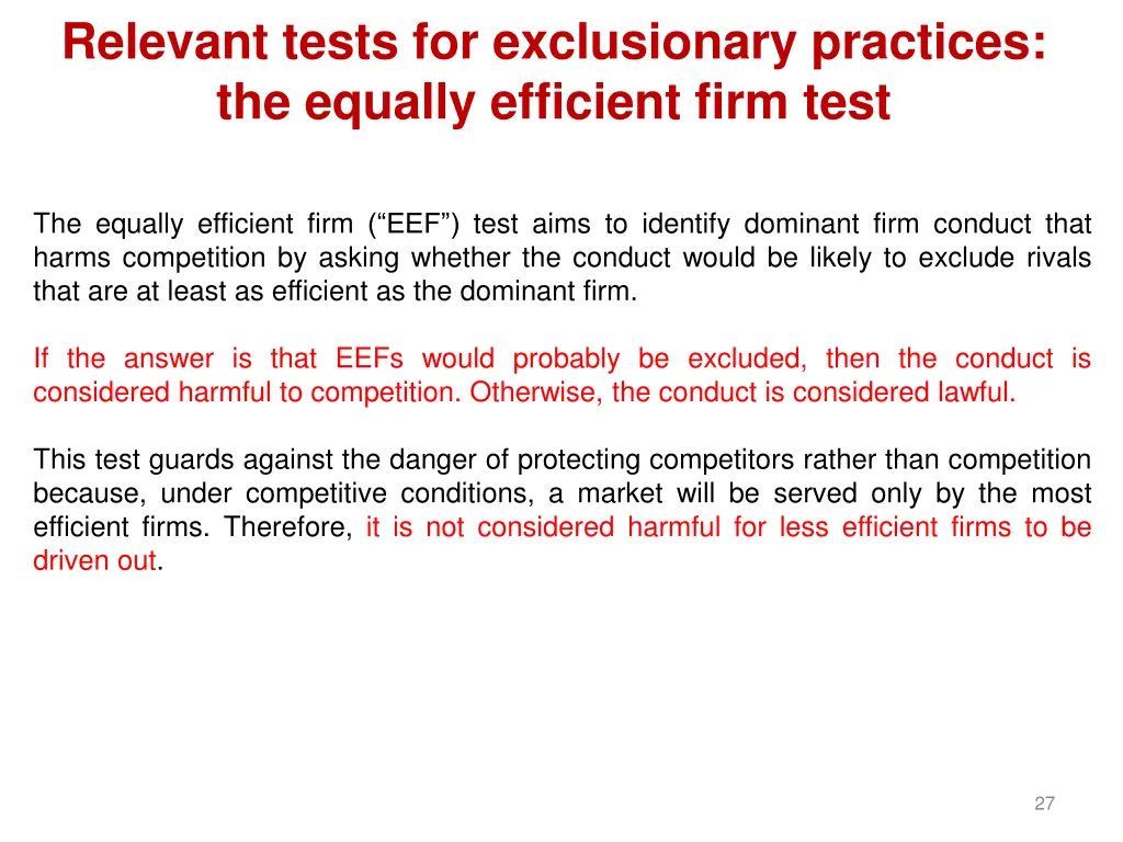 relevant tests for exclusionary practices 1