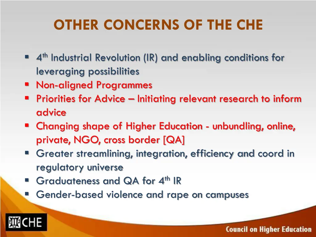 other concerns of the che
