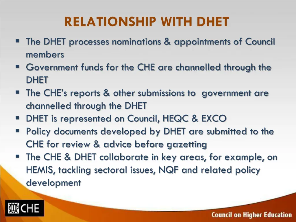 relationship with dhet the dhet processes