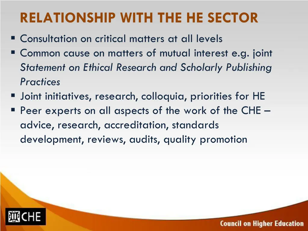 relationship with the he sector consultation