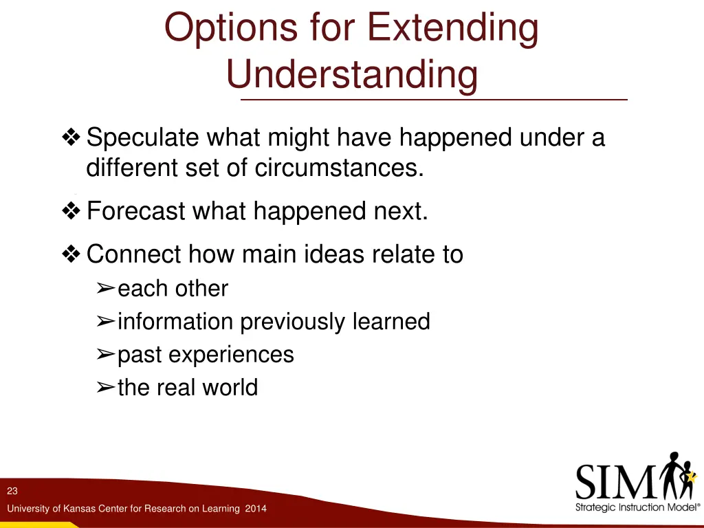 options for extending understanding 1