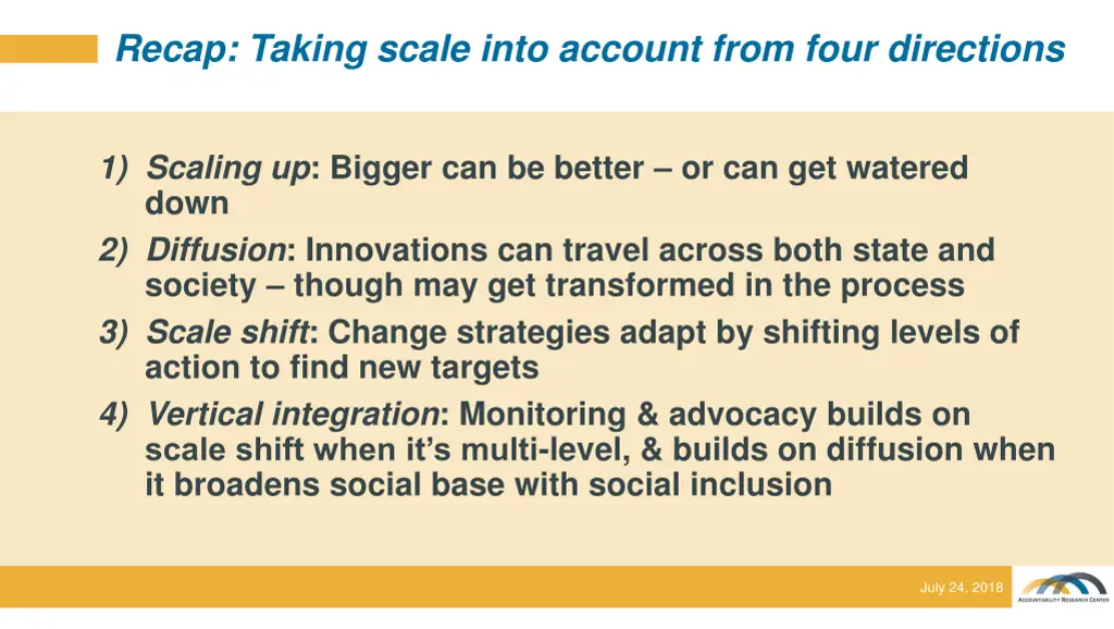 recap taking scale into account from four