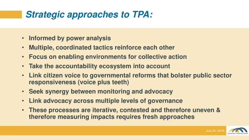 strategic approaches to tpa