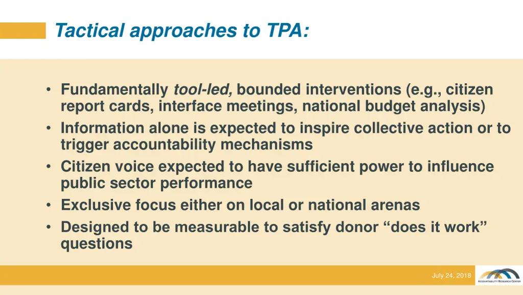 tactical approaches to tpa