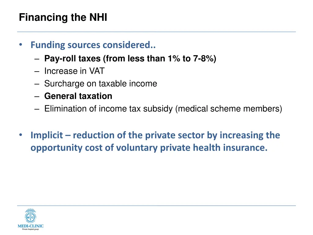 financing the nhi