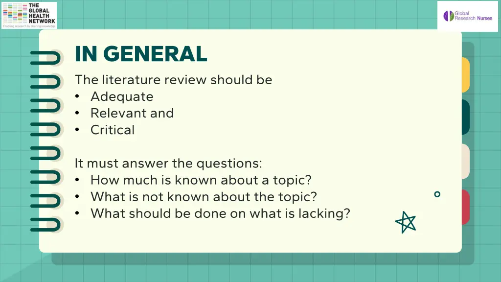 in general the literature review should