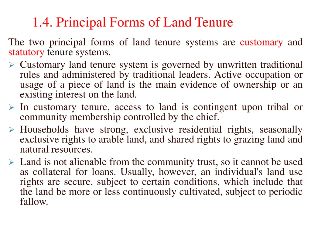 1 4 principal forms of land tenure