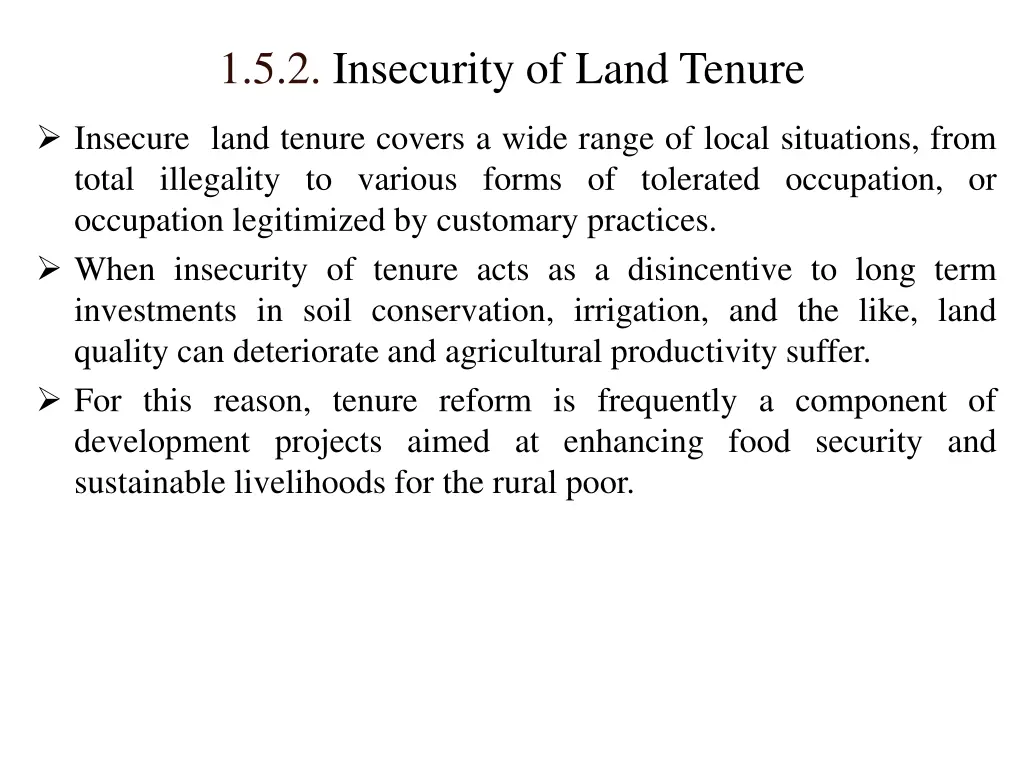 1 5 2 insecurity of land tenure