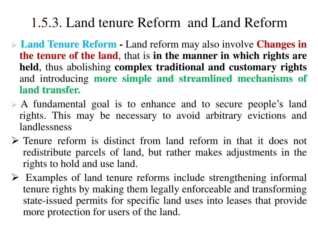 1 5 3 land tenure reform and land reform