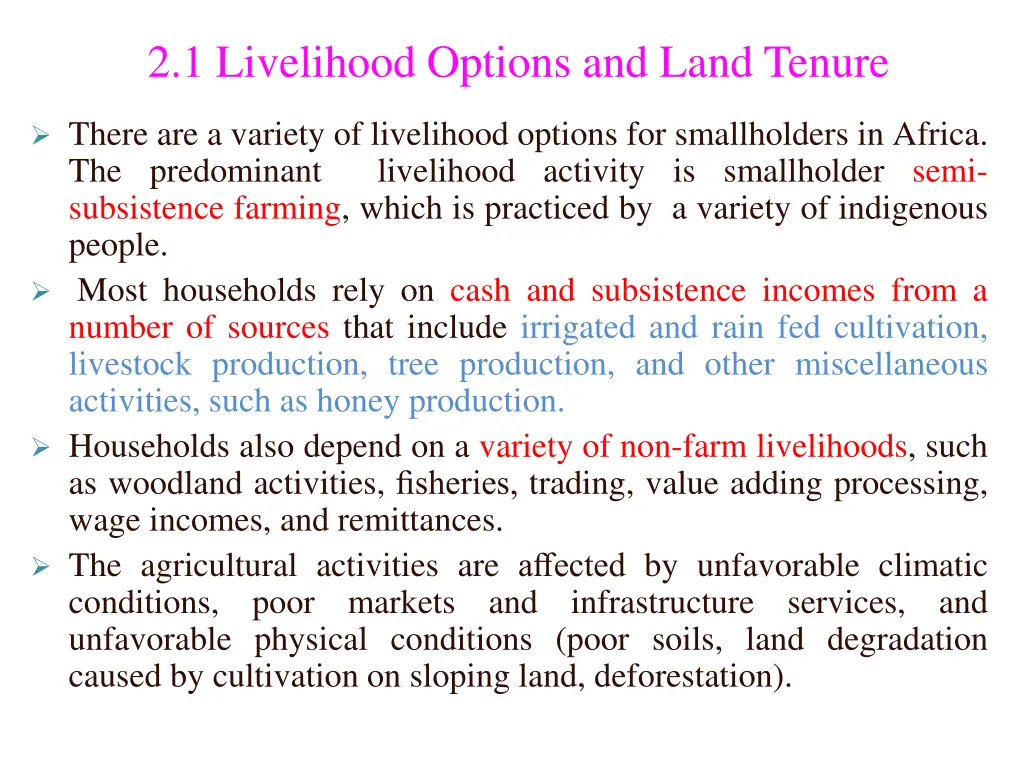 2 1 livelihood options and land tenure