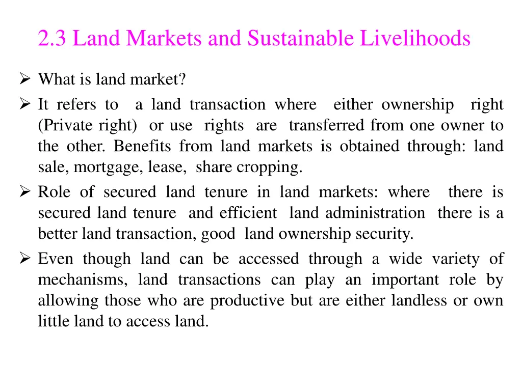 2 3 land markets and sustainable livelihoods