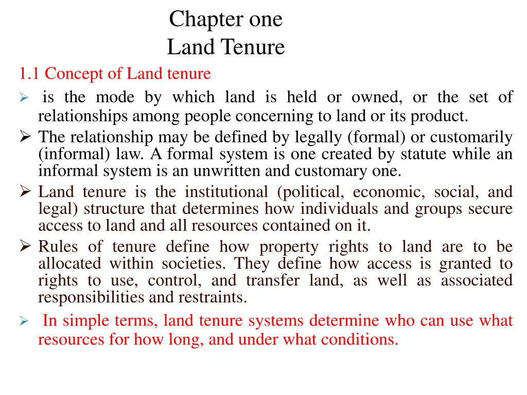 chapter one land tenure
