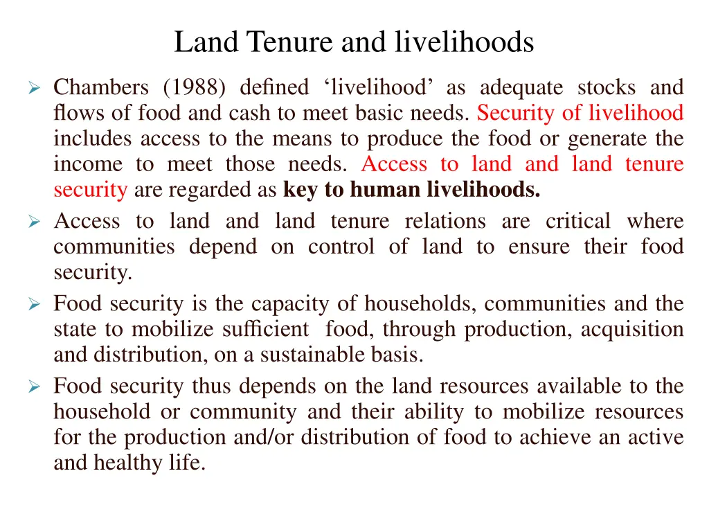 land tenure and livelihoods