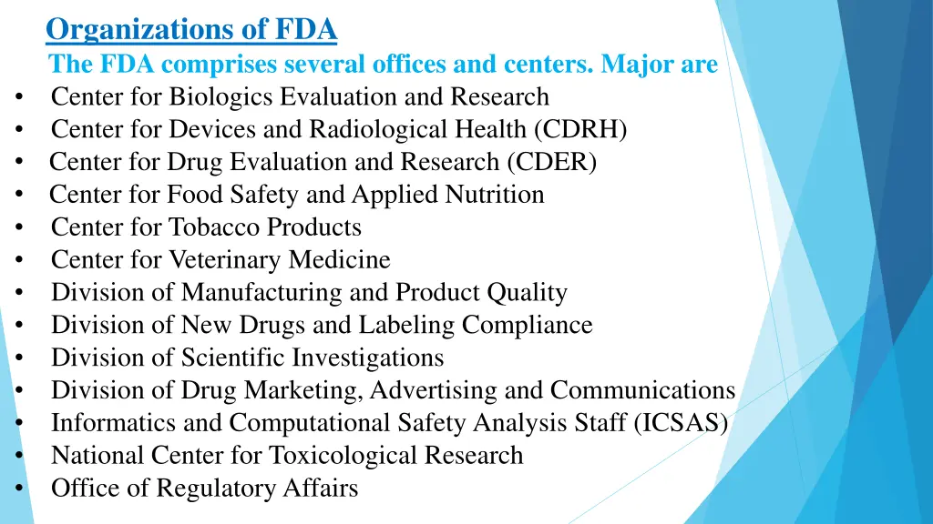 organizations of fda the fda comprises several