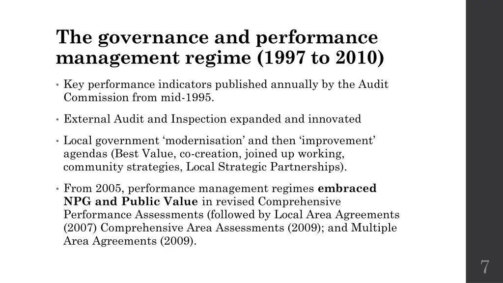 the governance and performance management regime