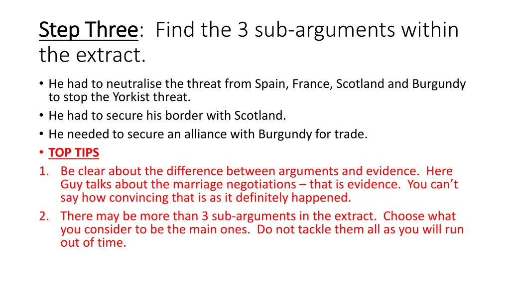 step three step three find the 3 sub arguments