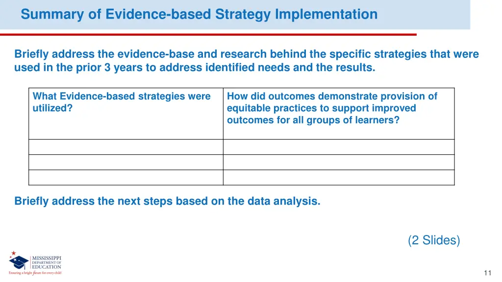 summary of evidence based strategy implementation