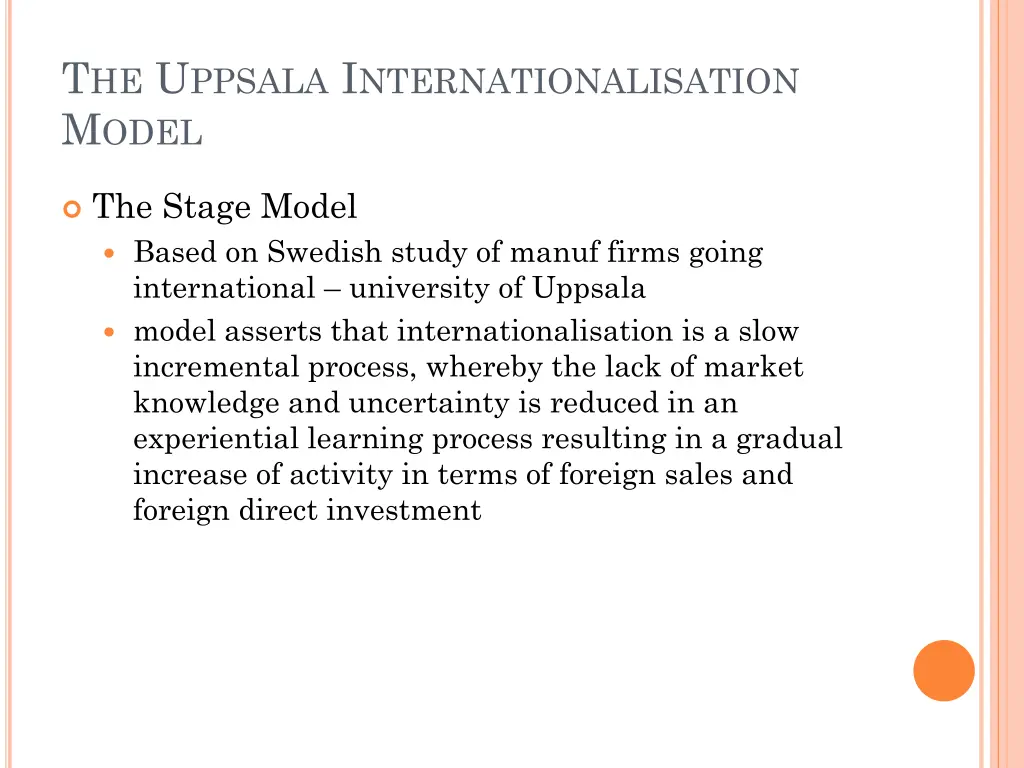 t he u ppsala i nternationalisation m odel