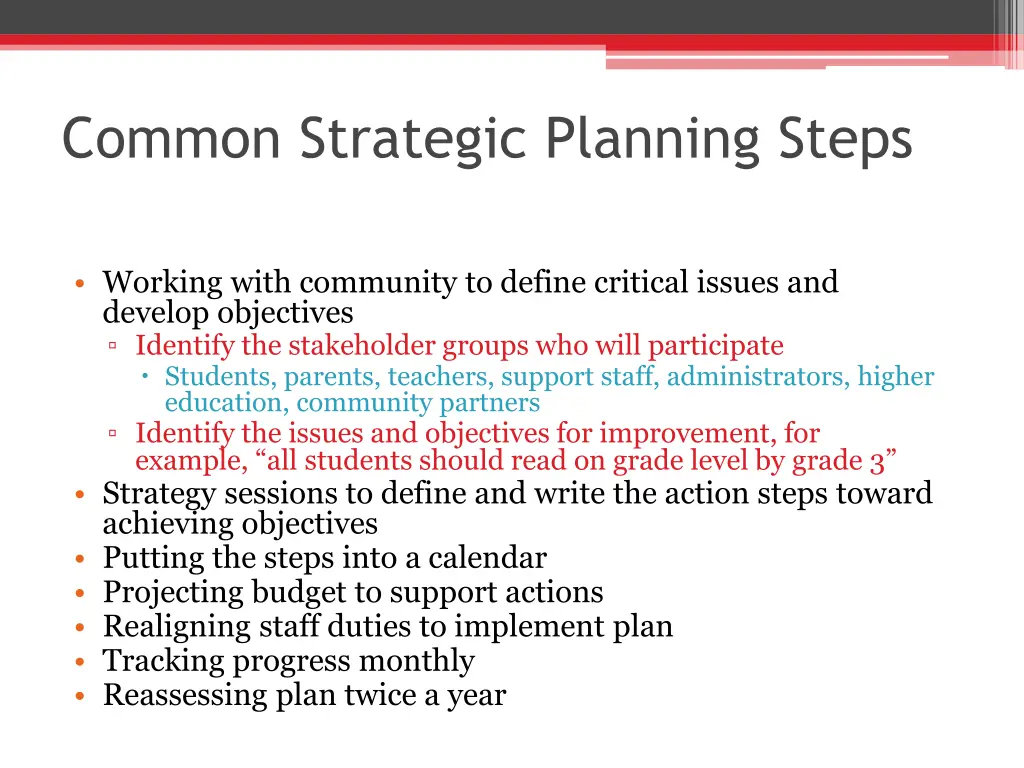 common strategic planning steps