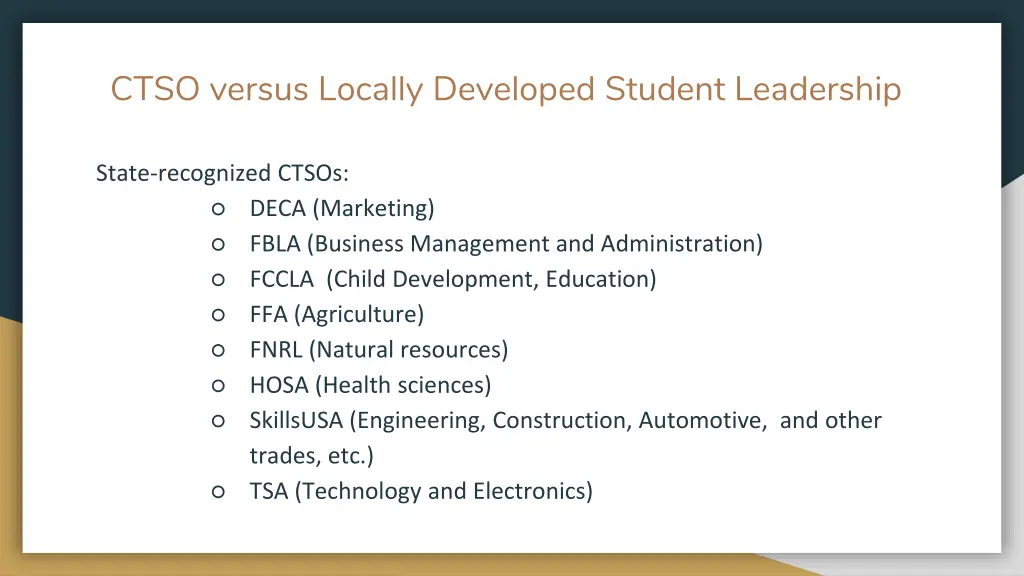 ctso versus locally developed student leadership
