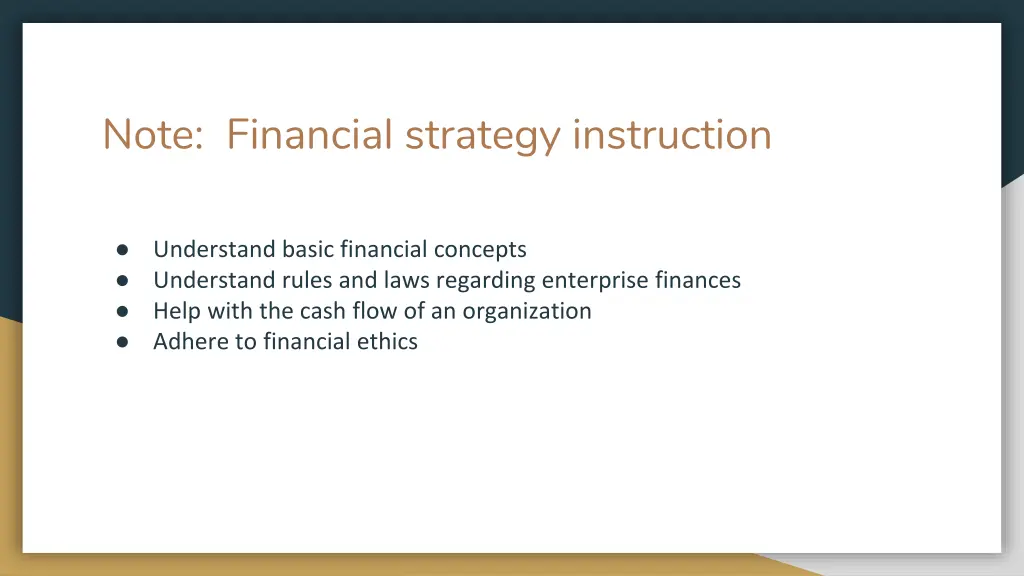 note financial strategy instruction